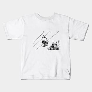 Snowboarder and a skier on the lift Kids T-Shirt